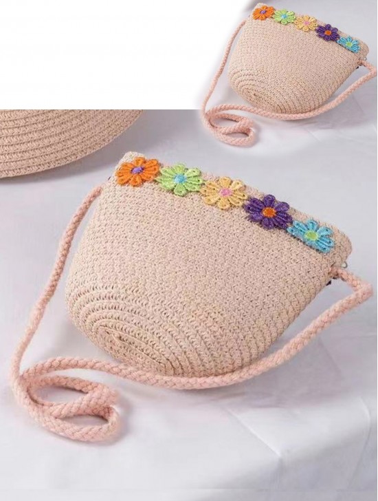 Adult and Kid Woven Mini Purse W/ Flowers Set